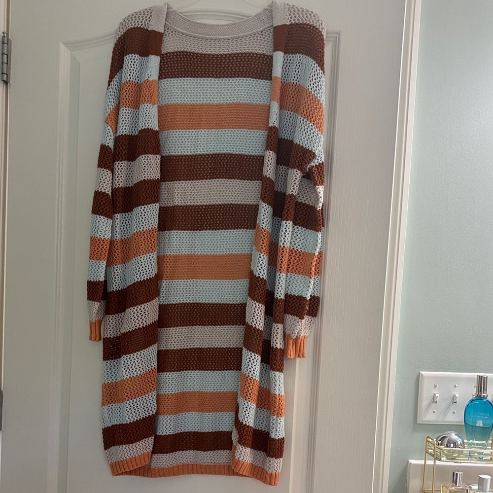 Striped Knit Open-Front Cardigan